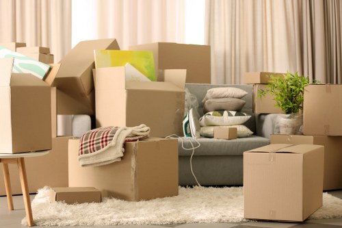 Packed boxes and furniture ready for local removals in Ilford